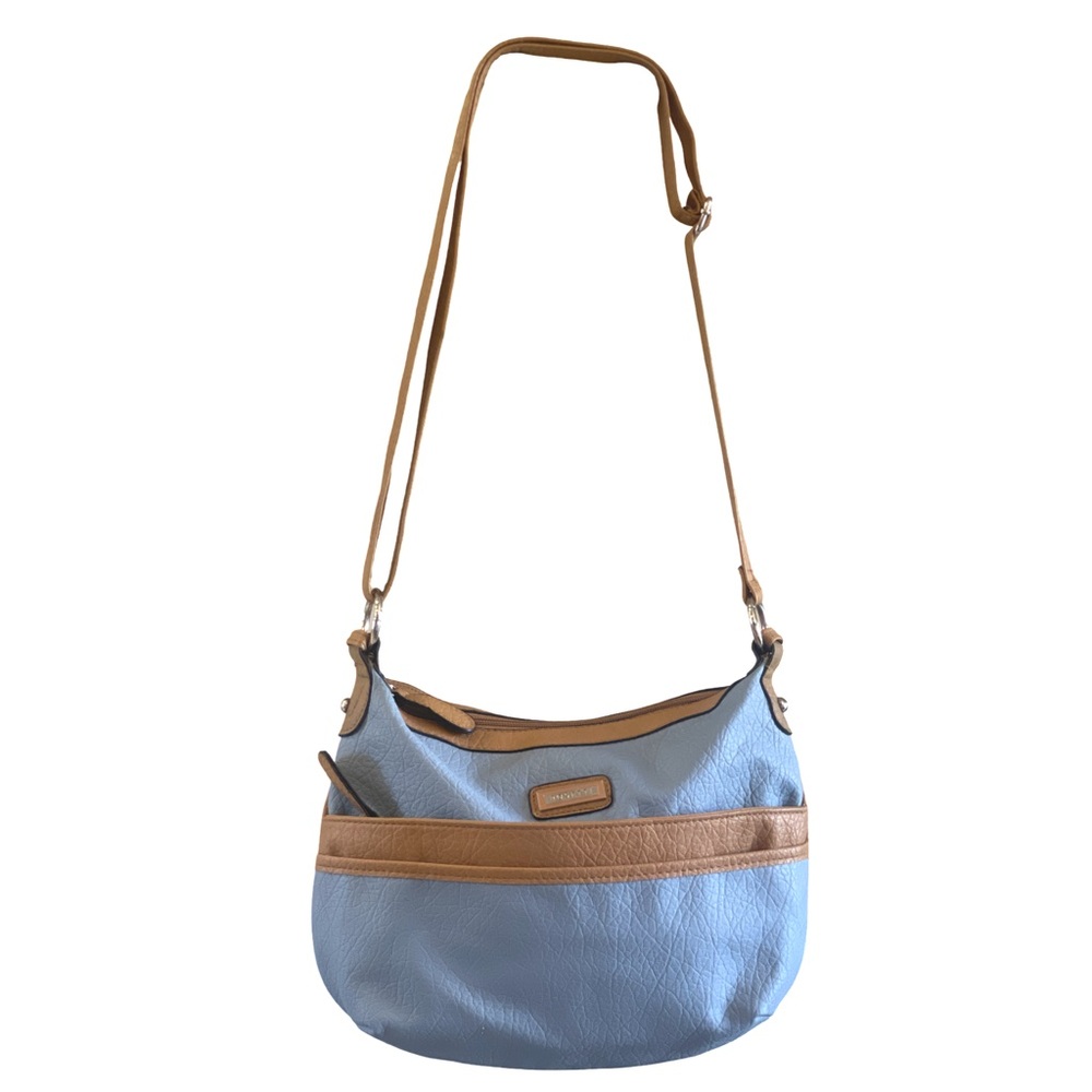 Rosetti Blue & Tan Pebbled Crossbody Hobo Bag